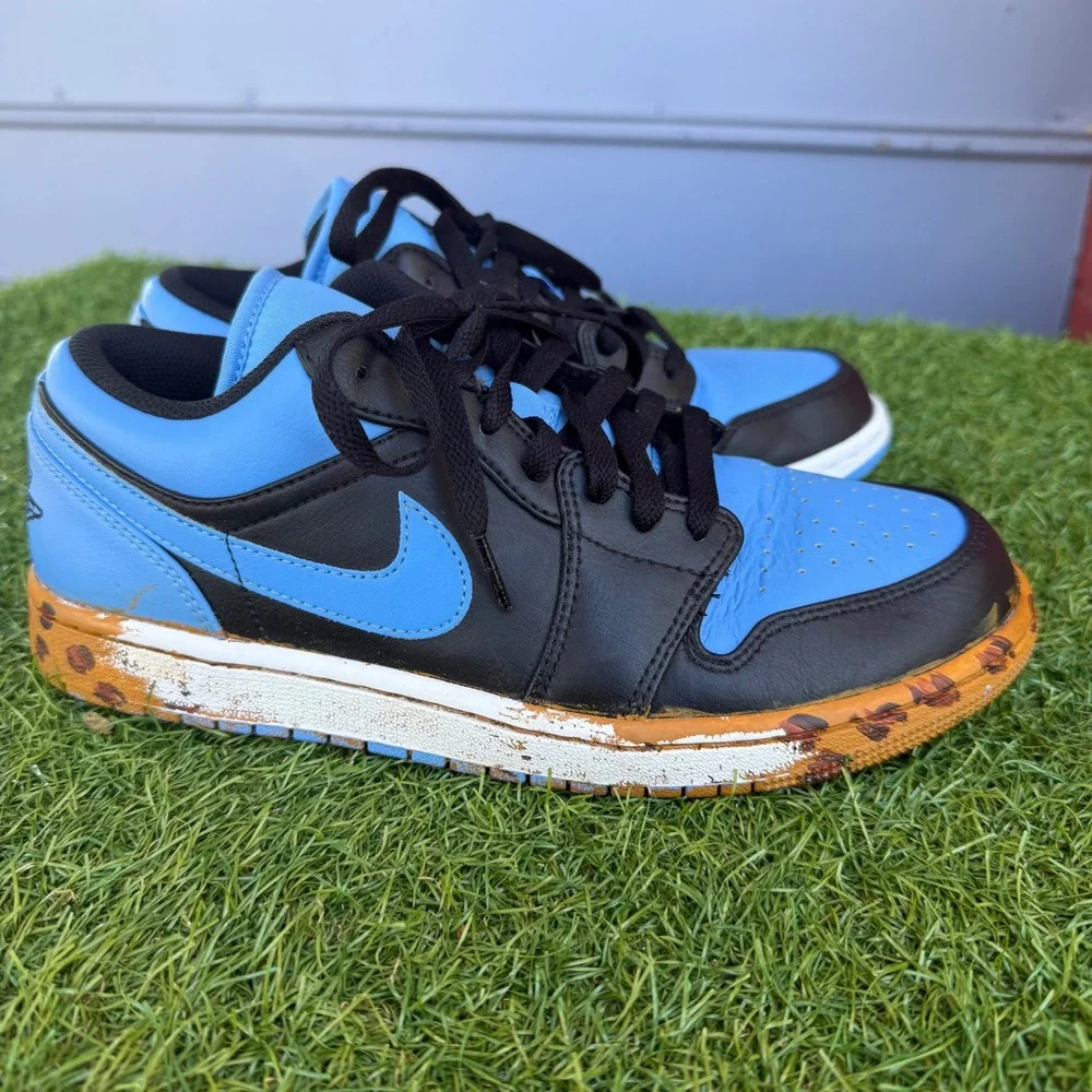 Nike‎ Air Jordan 1 Low University Blue Black Leopard Custom Mens Size 8 Flaws